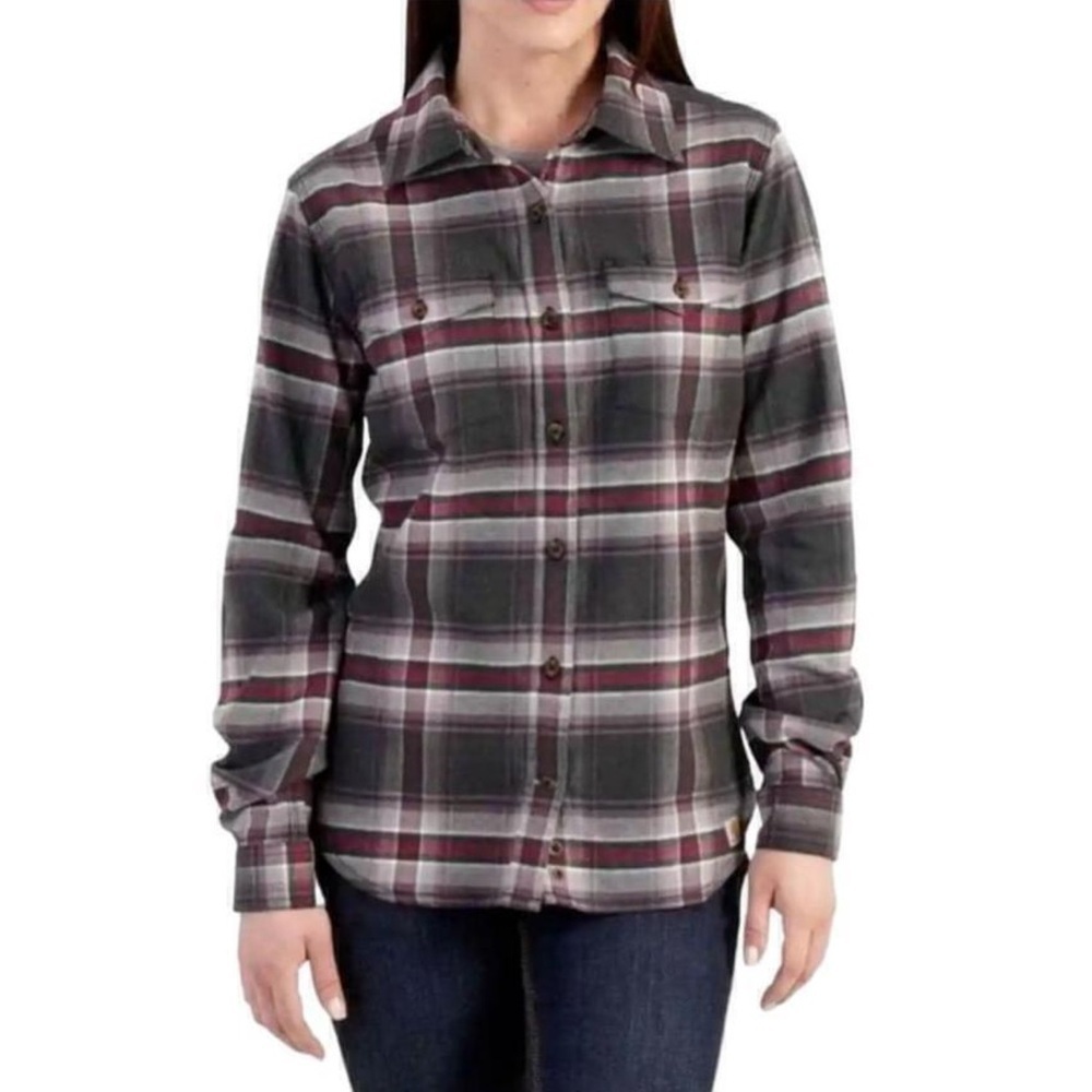 Carhartt Gray Plaid Button Up Flannel Shirt Size Medium